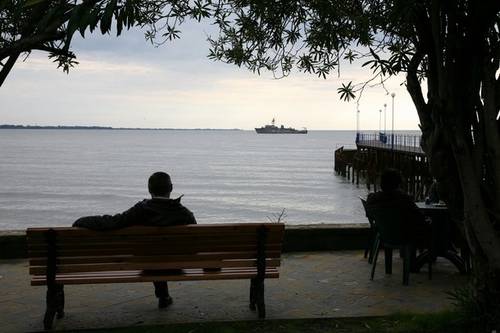 Russian naval vessel sits in the Black Sea near Sukhumi the capital of Abkhazia
